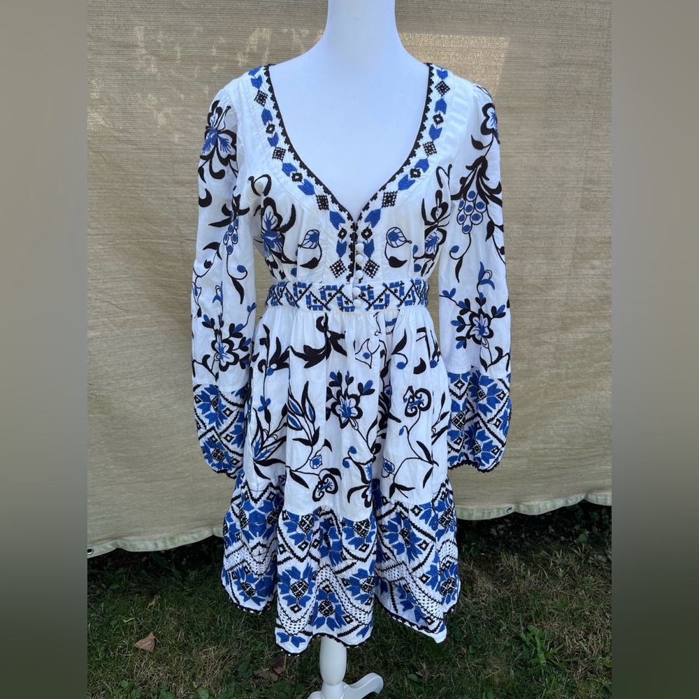 Anthropologie Blue and White Patterned Long Sleeve Dress - Picture 7 of 13